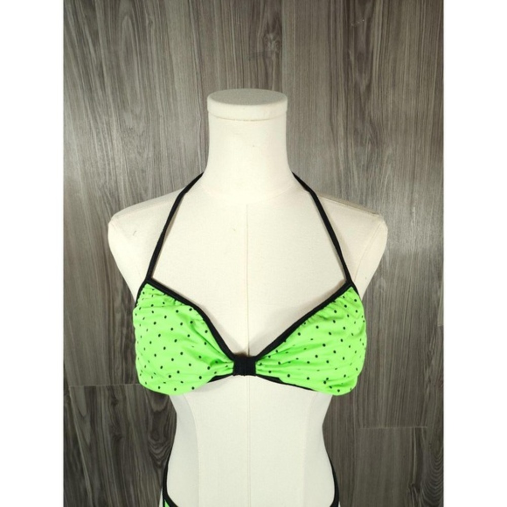 Vintage 80s Sassafras Green Polka Dot Halterneck Triangle Bikini Swimwear Size M - Picture 2 of 7